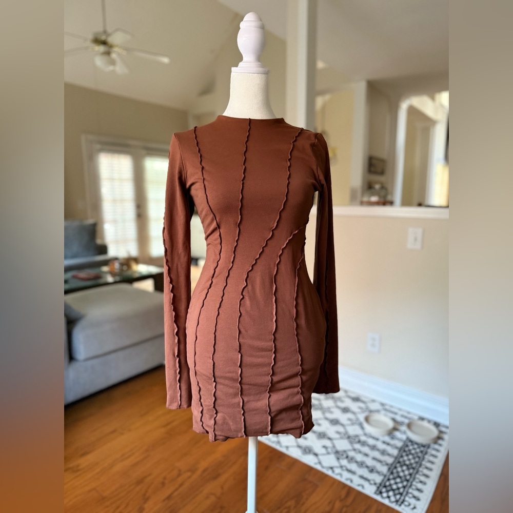 Oh Polly Chocolate Long Sleeve Dress - Picture 3 of 8